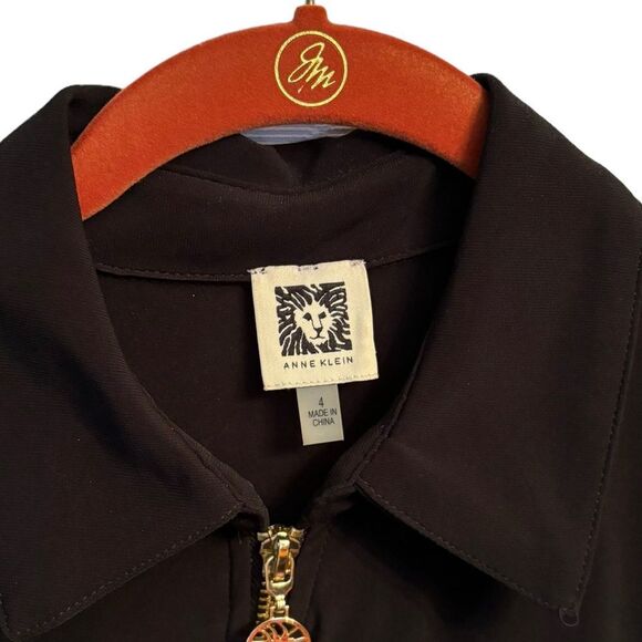 Anne Klein Casual Black Collared Quarter Zip Dress with Tie 10 0342 Size 4 - Picture 5 of 8